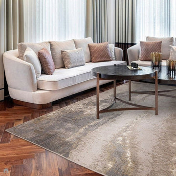 Aurora AU24 Cliff Modern Abstract Distressed Marbled Metallic Shimmer Textured High-Density Soft Smooth Low Profile Polyblend Short-Pile Grey/Beige/Bronze/Cream/Gold Rug-Asiatic Carpets-Rug Love - The Most Loved Rug Store